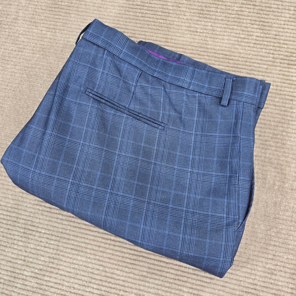 Vinci Mens 52L Blue Glen Plaid Cuffed Flat Front Dress Pants Trousers